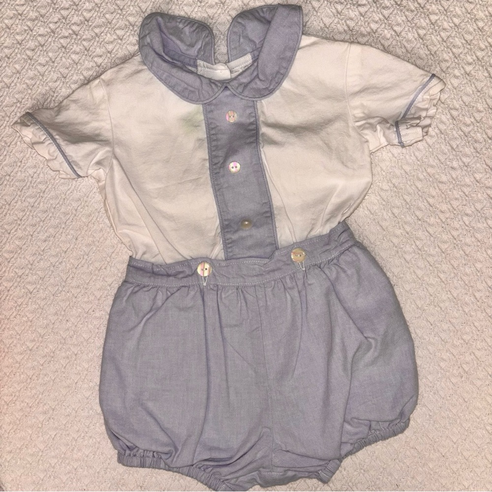 Lime Green Custom 18 month pastel blue and white button-on bubble outfit